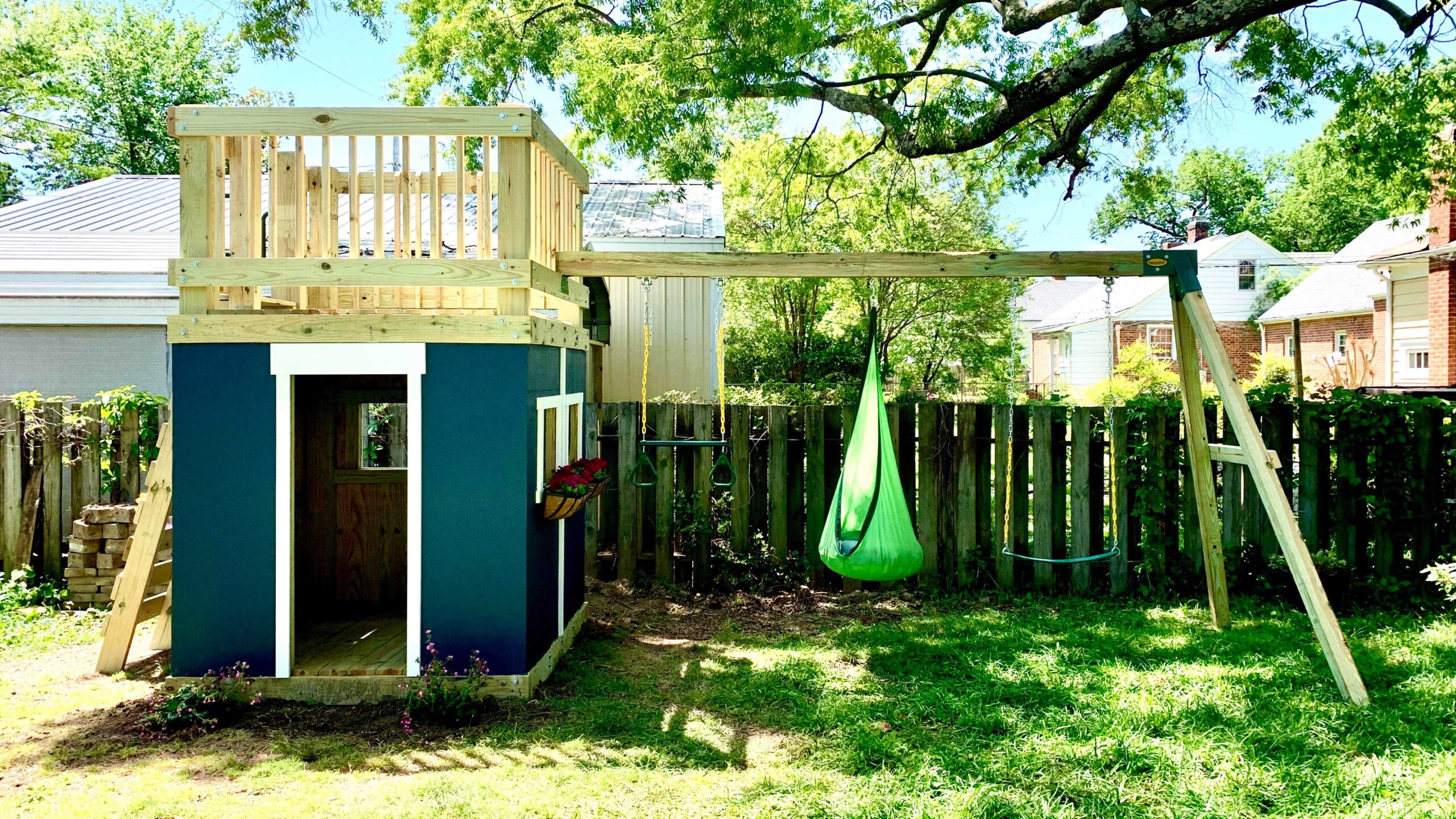 DIY Playhouse With Swing Set