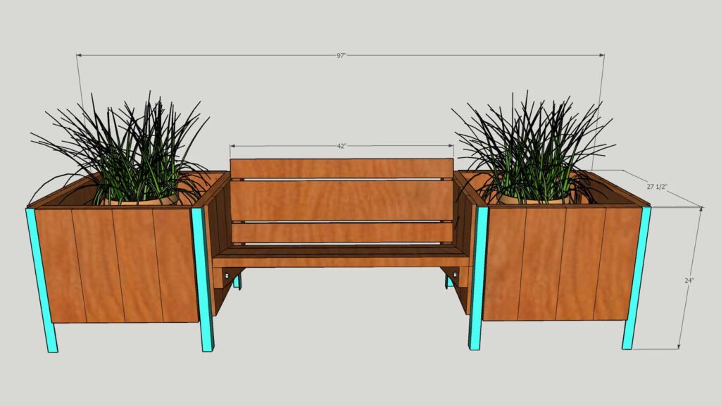 Planter bench with online back